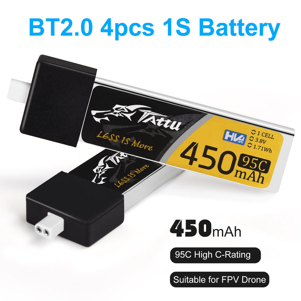 4pcs 450mAh 1S 3.8V LiHV 95C Lipo Battery with BT 2.0 Connector for 1S FPV Tiny Whoop Drone Quadcopters Like Meteor75, Cetus Pro FPV Kit