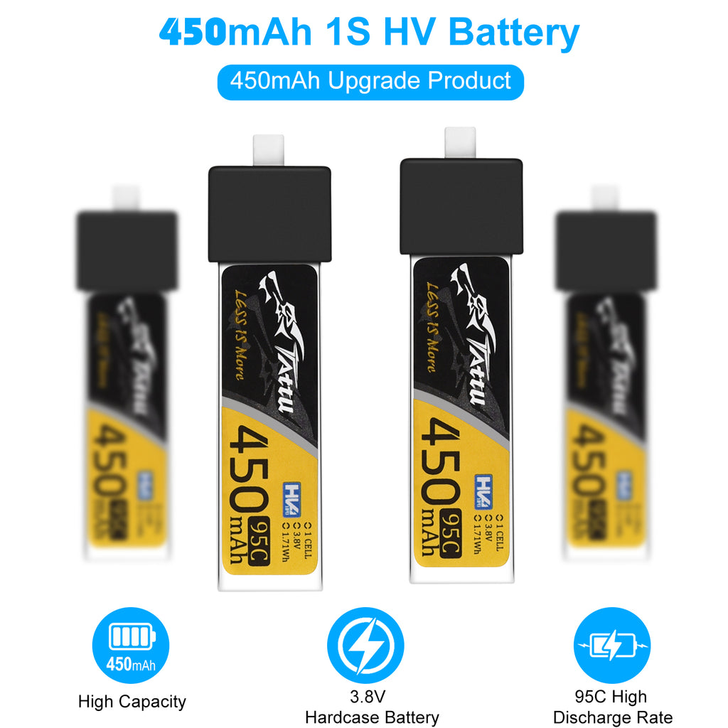 4pcs 450mAh 1S 3.8V LiHV 95C Lipo Battery with BT 2.0 Connector for 1S FPV Tiny Whoop Drone Quadcopters Like Meteor75, Cetus Pro FPV Kit