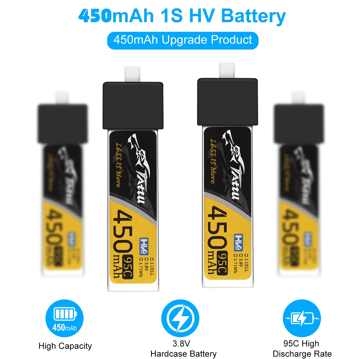 4pcs 450mAh 1S 3.8V LiHV 95C Lipo Battery with BT 2.0 Connector for 1S FPV Tiny Whoop Drone Quadcopters Like Meteor75, Cetus Pro FPV Kit