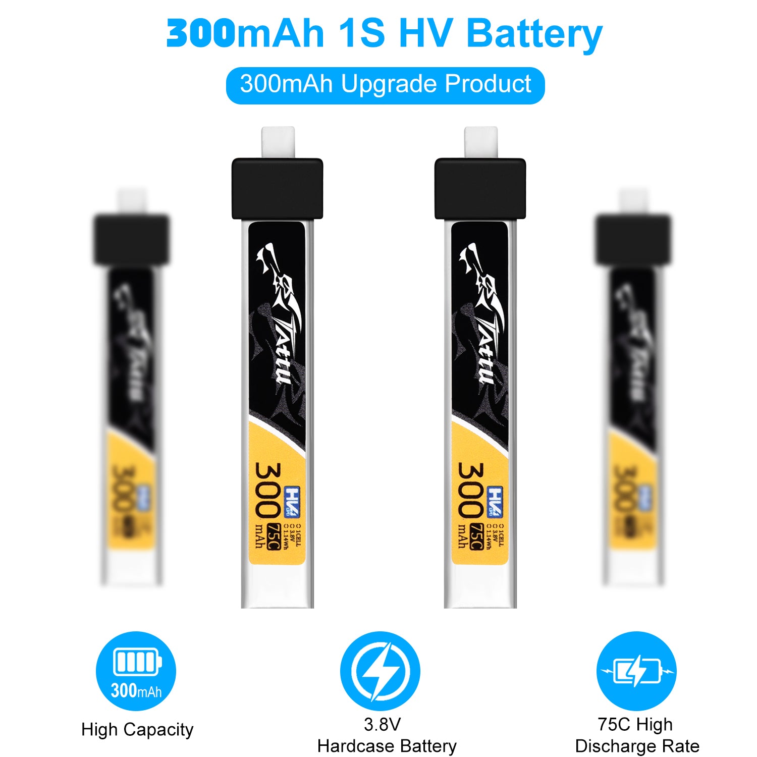 4pcs BT2.0 300mAh 1S Battery 3.8V 75C FPV Lipo Battery with BT2.0 Plug Connector for FPV Tiny Whoop 1S Brushless Whoop Drone