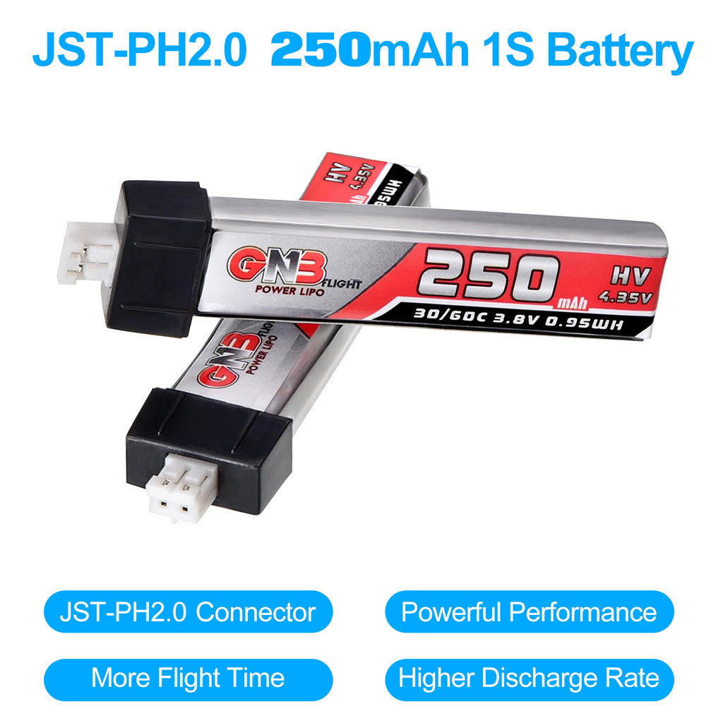 6pcs 250mAh 1S Battery 3.8V LiHV 30C/60C JST-PH2.0 Connector LiPo Battery for Emax Tinyhawk, Mobula7 FPV Racing Drone
