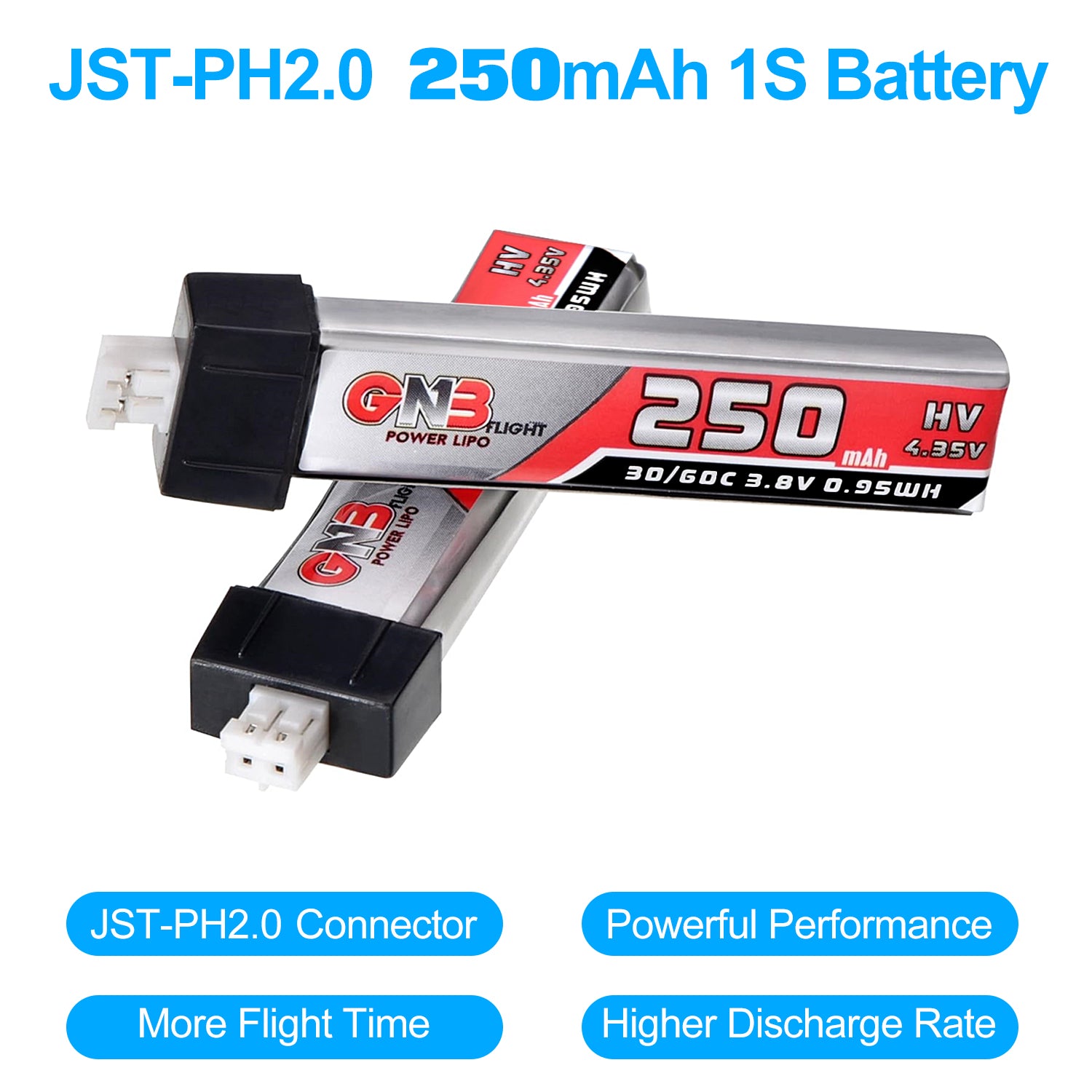 6pcs 250mAh 1S Battery 3.8V LiHV 30C/60C JST-PH2.0 Connector LiPo Battery for Emax Tinyhawk, Mobula7 FPV Racing Drone