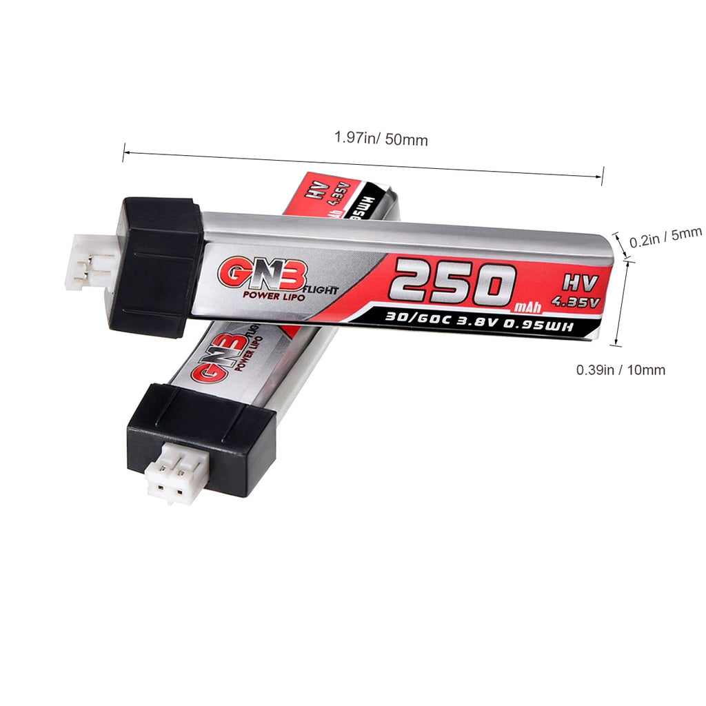6pcs 250mAh 1S Battery 3.8V LiHV 30C/60C JST-PH2.0 Connector LiPo Battery for Emax Tinyhawk, Mobula7 FPV Racing Drone
