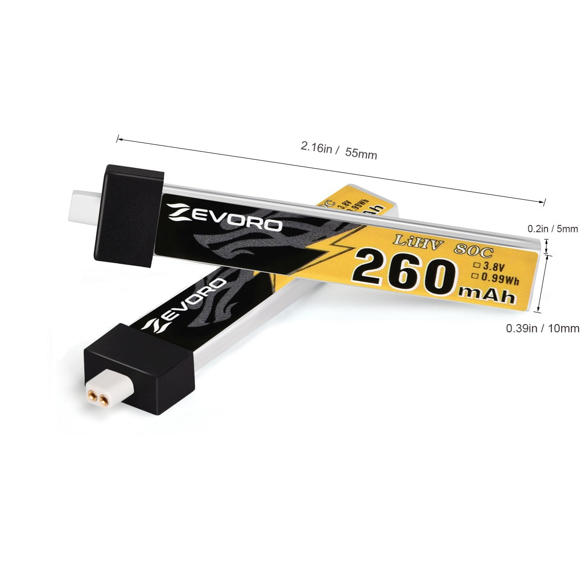 6pcs 260mAh 1S Lipo Battery 3.8V 80C LiHV Battery with BT2.0 Connector for 65mm 1S FPV Tiny Whoop Drone Quadcopter Like Air65, Meteor65, Mobula 6