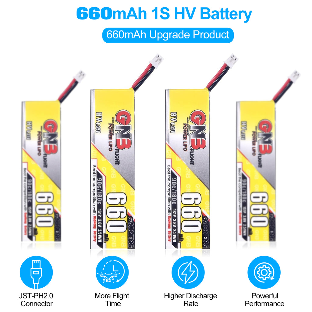4pcs 660mAh 1S Lipo Battery, 3.8V LiHV 90C/180C JST-PH2.0 Connector for FPV Tiny Whoop Like Eachines Trashcan, Emax Tinyhawk Freestyle II, Snapper7, Mobula7,75mm Micro FPV Racing Drone