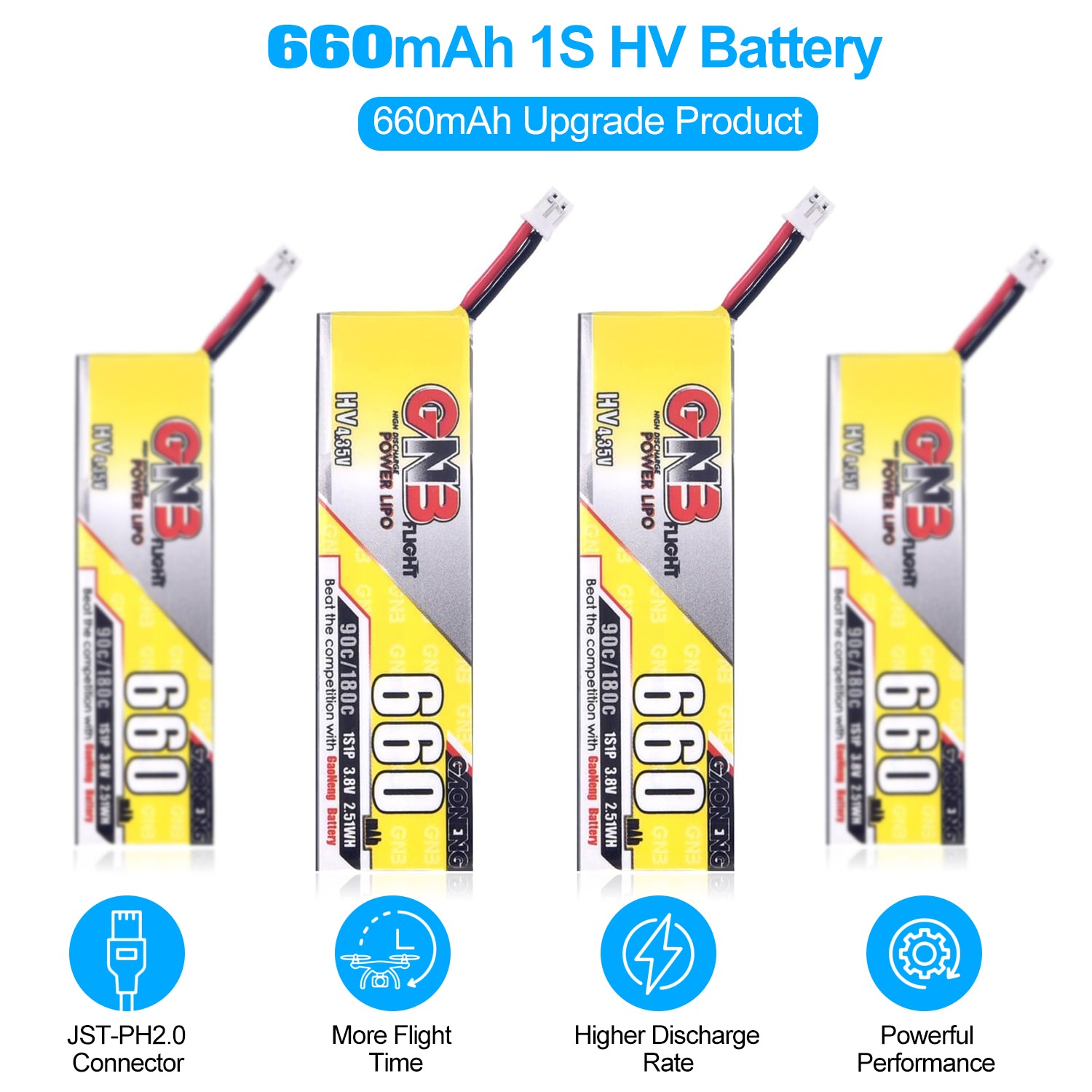 4pcs 660mAh 1S Lipo Battery, 3.8V LiHV 90C/180C JST-PH2.0 Connector for FPV Tiny Whoop Like Eachines Trashcan, Emax Tinyhawk Freestyle II, Snapper7, Mobula7,75mm Micro FPV Racing Drone