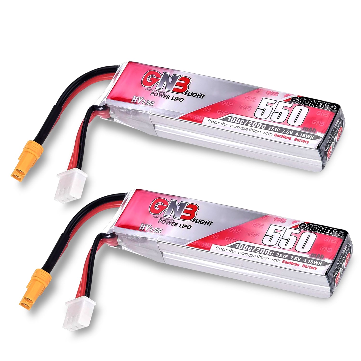 2pcs 550mAh 7.6V 100/200C LiHV 2S Lipo Battery with XT30 Plug for 2S FPV Racing Whoop Drone Quadcopters Like Mobula8, Meteor85, Pavo Pico 2S Brushless Drone