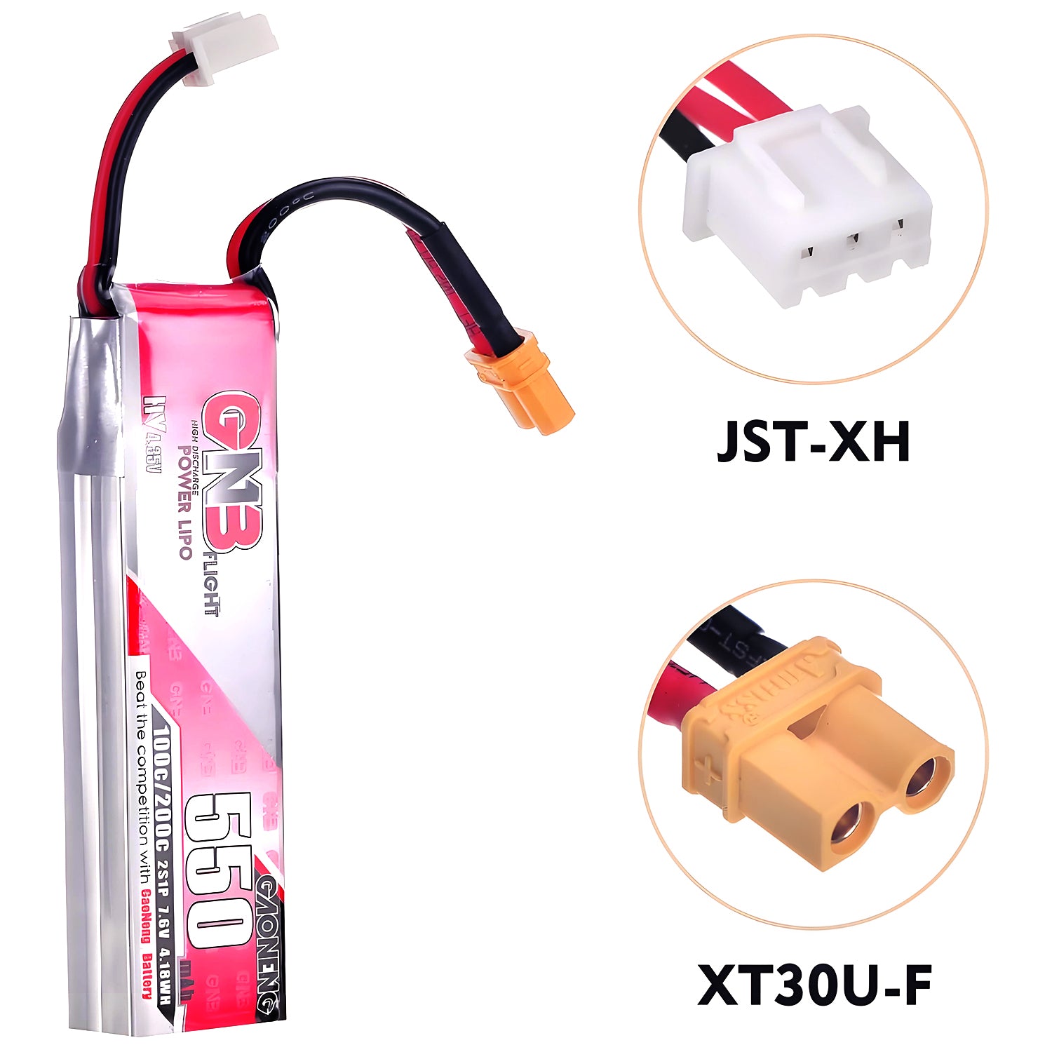 2pcs 550mAh 7.6V 100/200C LiHV 2S Lipo Battery with XT30 Plug for 2S FPV Racing Whoop Drone Quadcopters Like Mobula8, Meteor85, Pavo Pico 2S Brushless Drone