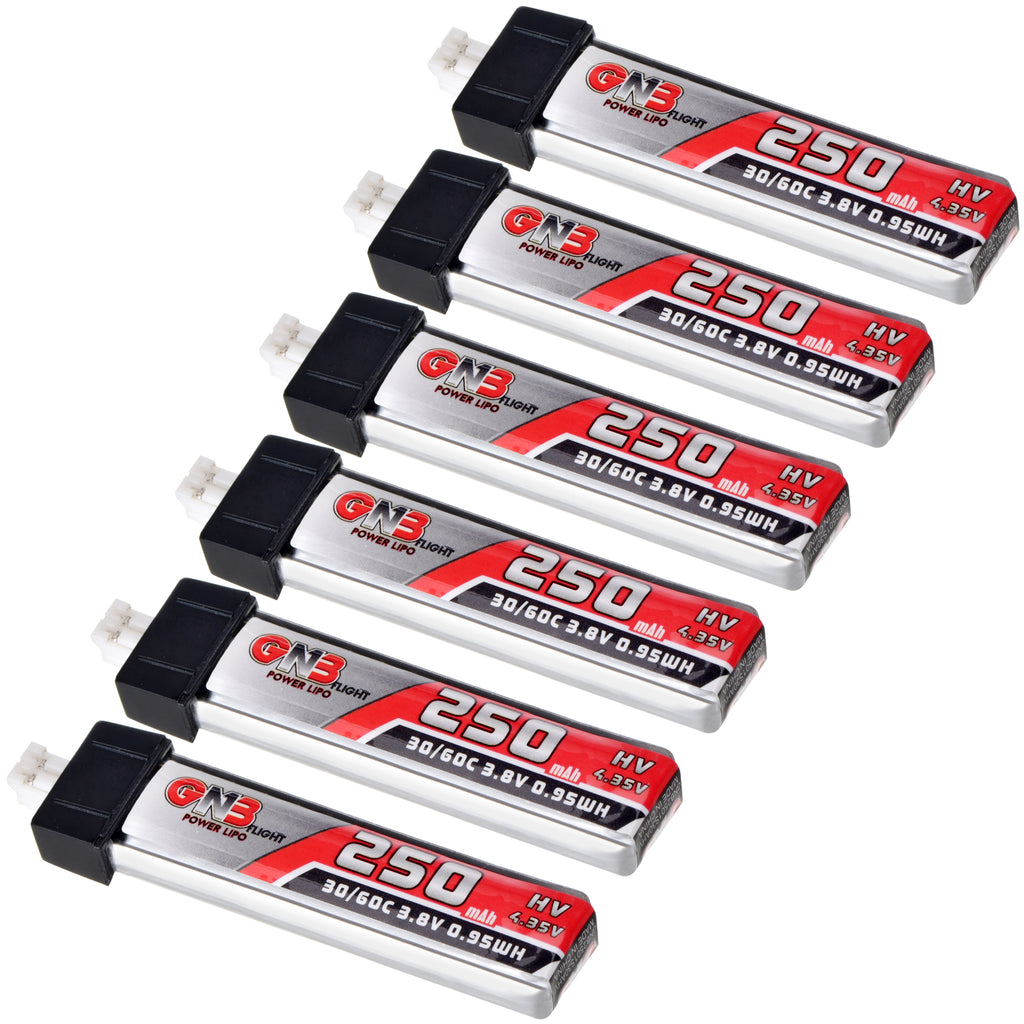 6pcs 250mAh 1S Battery 3.8V LiHV 30C/60C JST-PH2.0 Connector LiPo Battery for Emax Tinyhawk, Mobula7 FPV Racing Drone
