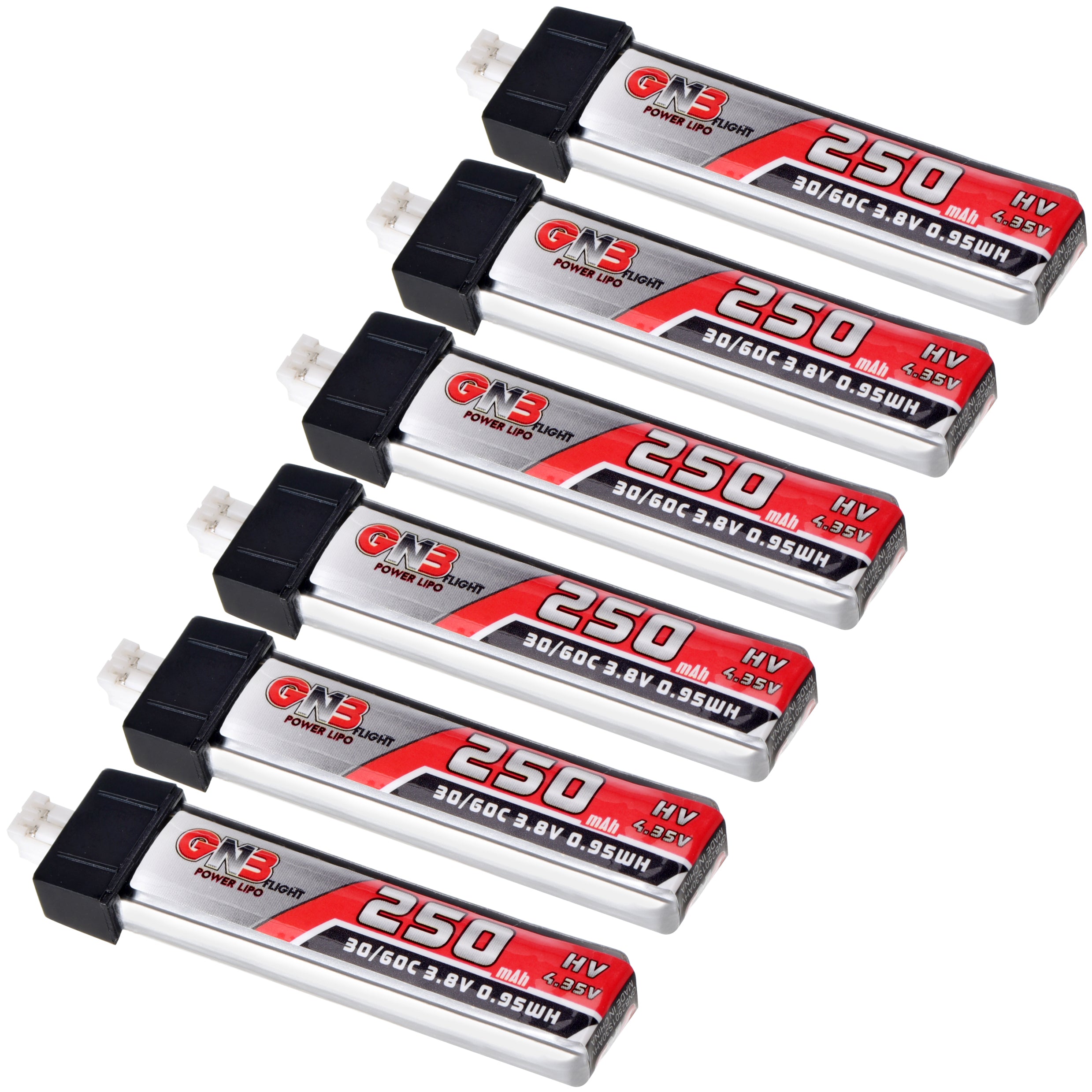 6pcs 250mAh 1S Battery 3.8V LiHV 30C/60C JST-PH2.0 Connector LiPo Battery for Emax Tinyhawk, Mobula7 FPV Racing Drone
