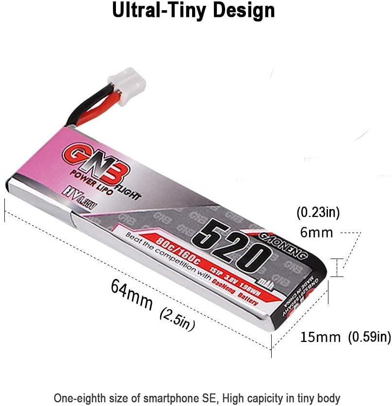 GNB 4pcs 520mAh 1S LiPo Battery 80C HV 3.8v LiHV Battery JST-PH2.0 Connector Upgraded for Inductrix FPV Racing Drone Like EMAX Tinyhawk 2 etc