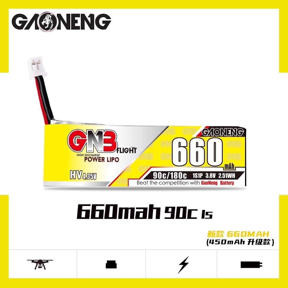 4pcs 660mAh 1S Lipo Battery, 3.8V LiHV 90C/180C JST-PH2.0 Connector for FPV Tiny Whoop Like Eachines Trashcan, Emax Tinyhawk Freestyle II, Snapper7, Mobula7,75mm Micro FPV Racing Drone