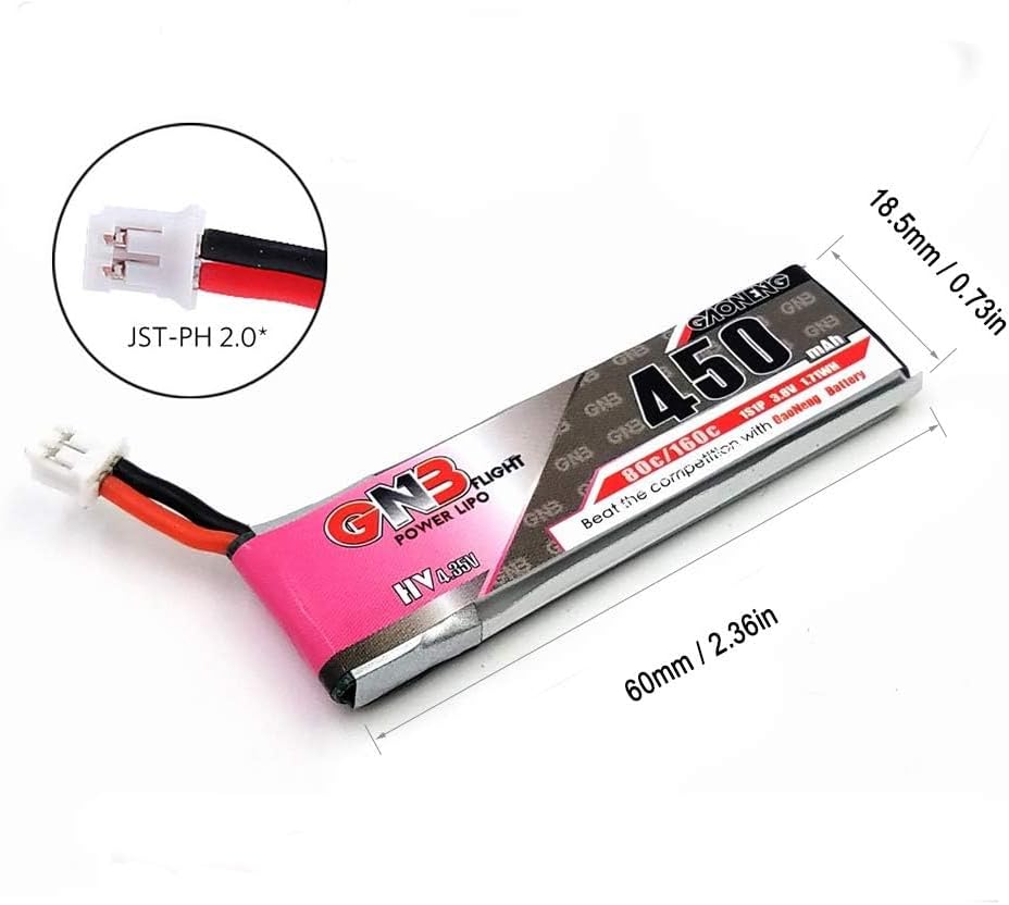 4pcs GNB 450mAh 1S HV LiPo Battery 3.8V 80C JST-PH 2.0 PowerWhoop mCPX Connector for EMAX Quadcopter Micro FPV Racing Drone
