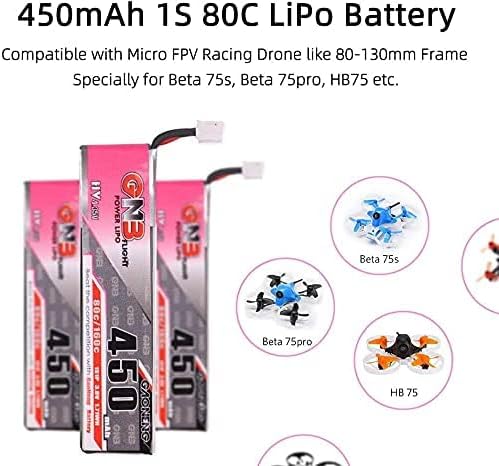 4pcs GNB 450mAh 1S HV LiPo Battery 3.8V 80C JST-PH 2.0 PowerWhoop mCPX Connector for EMAX Quadcopter Micro FPV Racing Drone