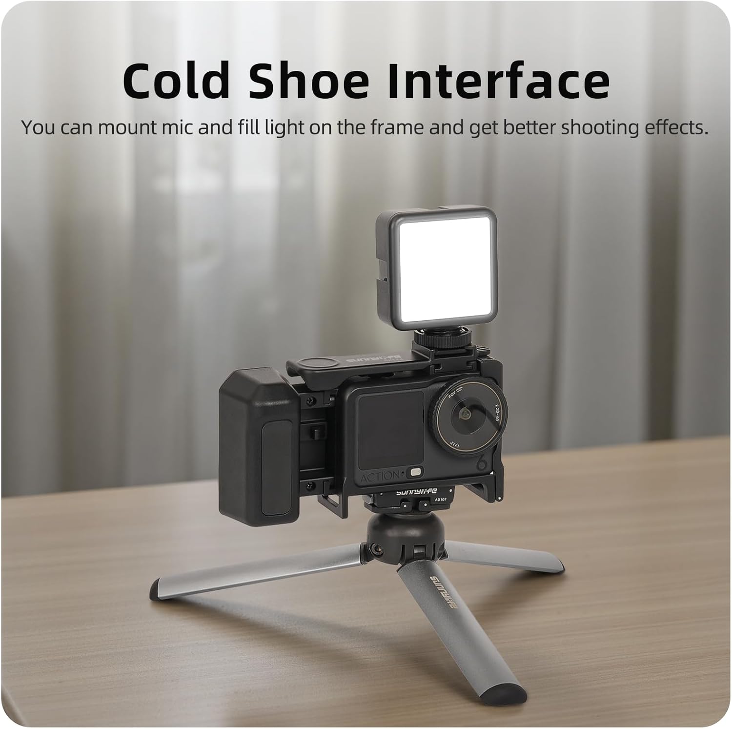 Street Grip Kit for DJI Action 6 with Protective Frame Cage, Plastic Camera Grip Handle Holder with Shutter Button, Quick Release, Cold Shoe, Wrist Strap