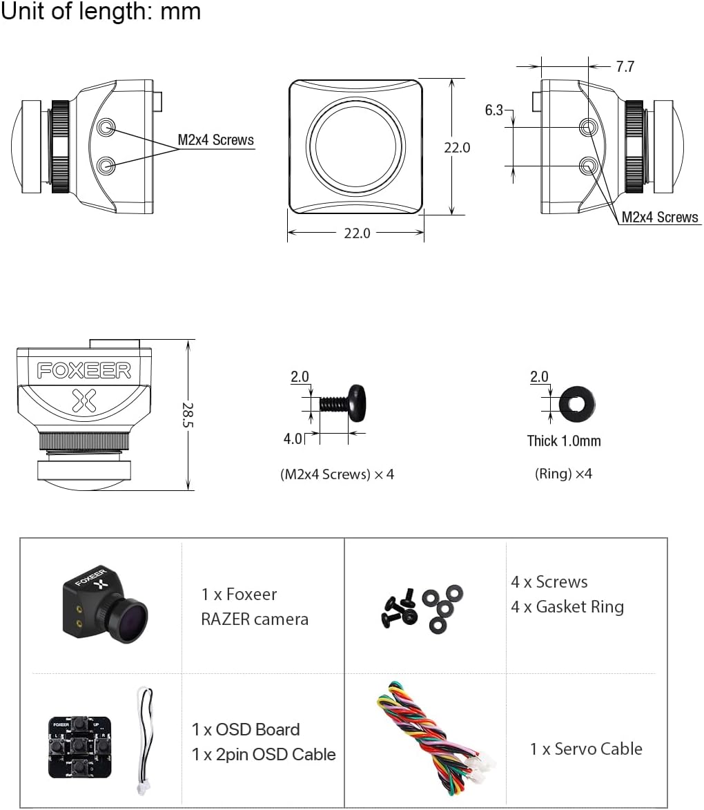 FOXEER FPV Camera Razer Mini V3 1200TVL 1/3" CMOS Sensor 2.1mm Lens 4:3 PAL/NTSC Switchable OSD Board Support Ultra Light Nano FPV Camera for RC FPV Racing Drone
