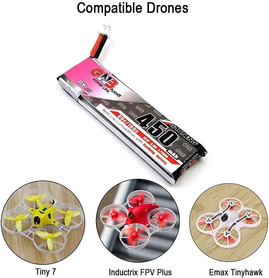 4pcs GNB 450mAh 1S HV LiPo Battery 3.8V 80C JST-PH 2.0 PowerWhoop mCPX Connector for EMAX Quadcopter Micro FPV Racing Drone