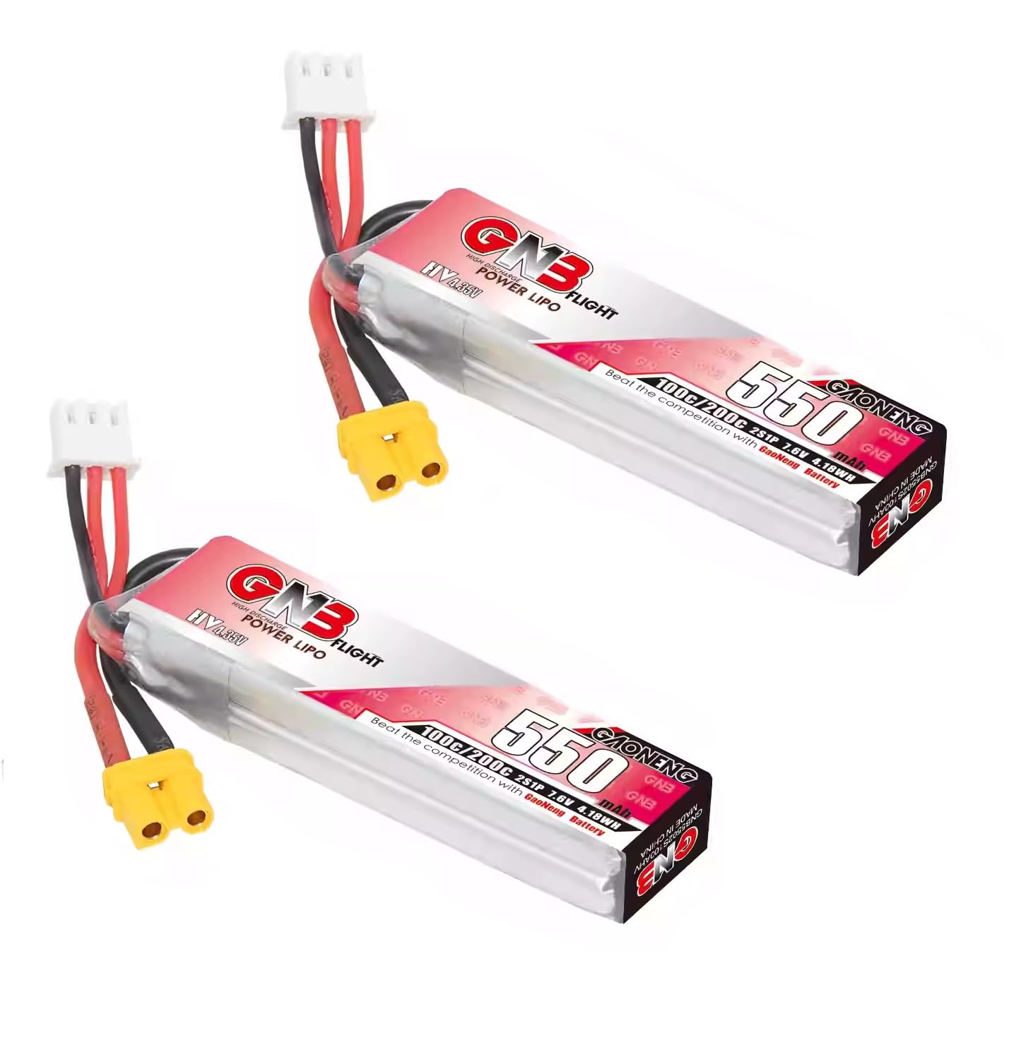 2pcs 550mAh 7.6V 100/200C LiHV 2S Lipo Battery with XT30 Plug for 2S FPV Racing Whoop Drone Quadcopters Like Mobula8, Meteor85, Pavo Pico 2S Brushless Drone