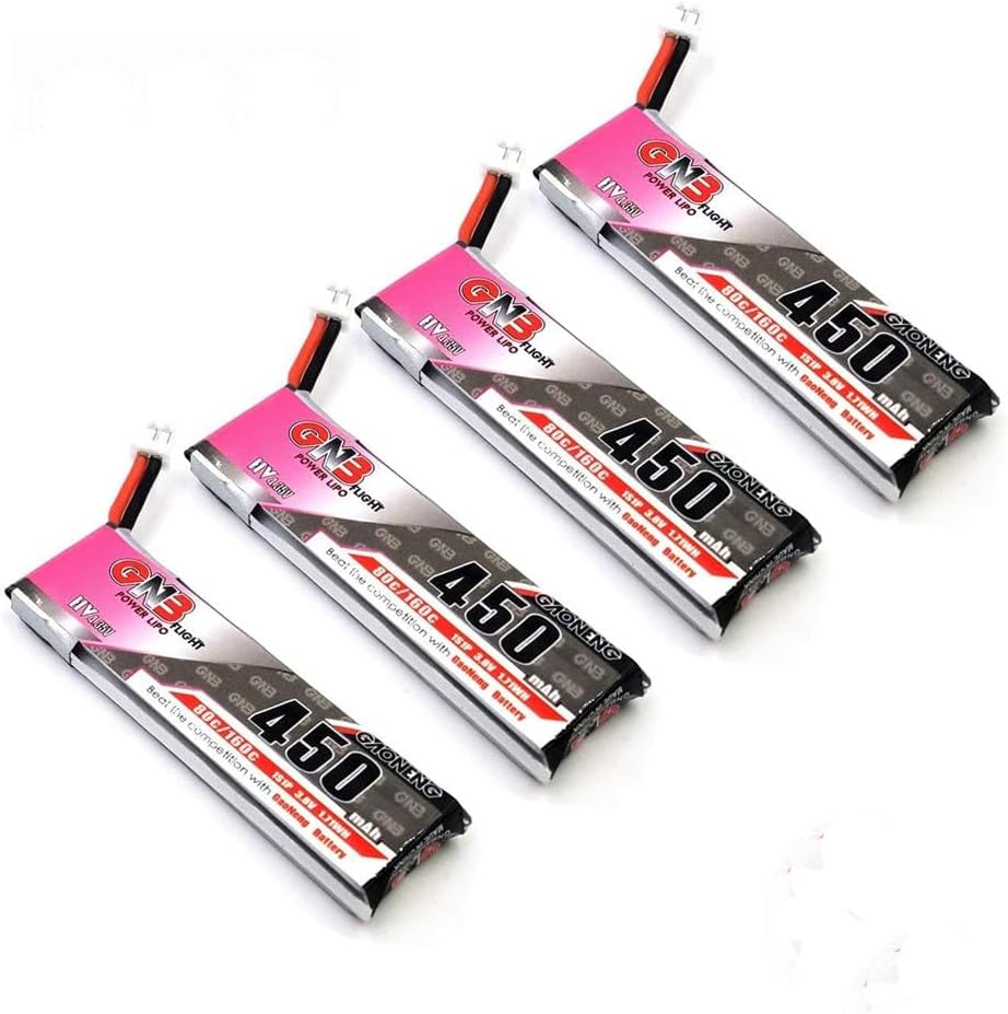 4pcs GNB 450mAh 1S HV LiPo Battery 3.8V 80C JST-PH 2.0 PowerWhoop mCPX Connector for EMAX Quadcopter Micro FPV Racing Drone