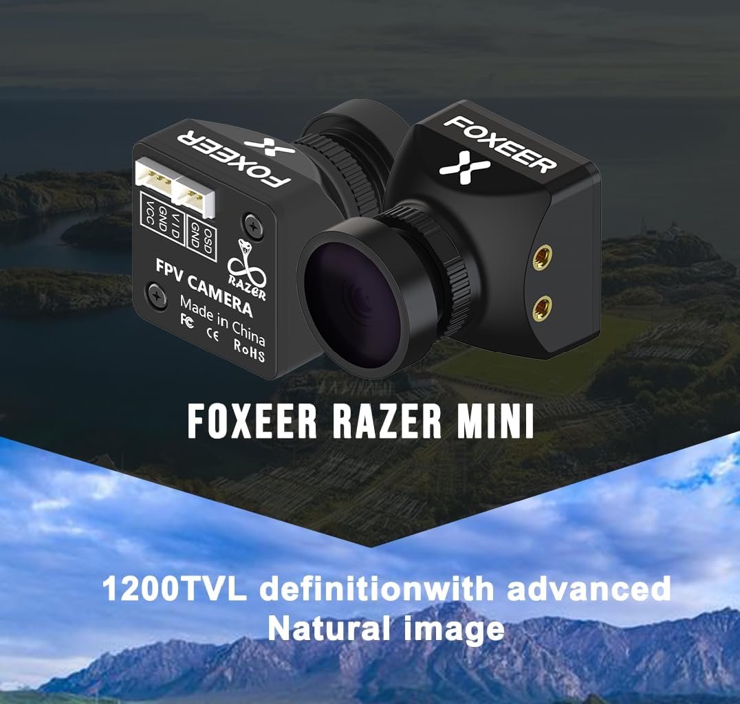 FOXEER FPV Camera Razer Mini V3 1200TVL 1/3" CMOS Sensor 2.1mm Lens 4:3 PAL/NTSC Switchable OSD Board Support Ultra Light Nano FPV Camera for RC FPV Racing Drone