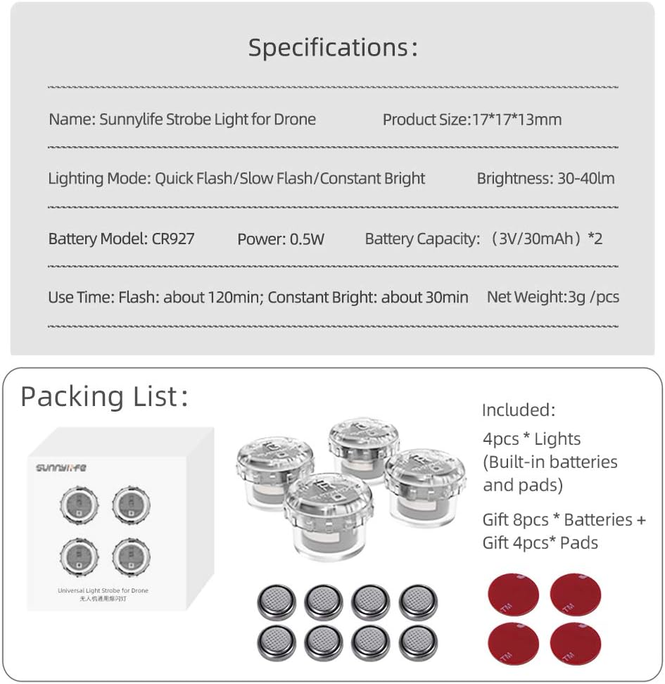 4Pcs Drone Strobe Lights, Anti Collision Light for Drone Night Flying, Universal Quick Flash LED Navigation Light Kit for DJI Neo, Mini 4 Pro, Avata 2, Mini 4k, Air 3S & All RC Drones Accessory