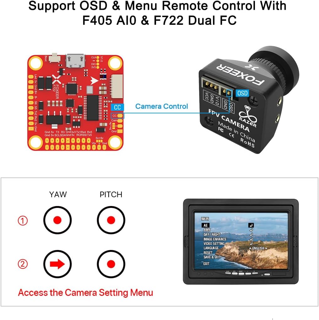 FOXEER FPV Camera Razer Mini V3 1200TVL 1/3" CMOS Sensor 2.1mm Lens 4:3 PAL/NTSC Switchable OSD Board Support Ultra Light Nano FPV Camera for RC FPV Racing Drone