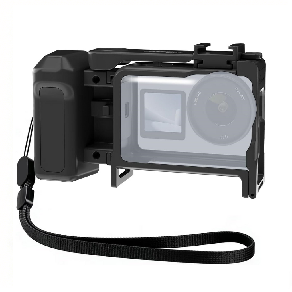 Street Grip Kit for DJI Action 6 with Protective Frame Cage, Plastic Camera Grip Handle Holder with Shutter Button, Quick Release, Cold Shoe, Wrist Strap