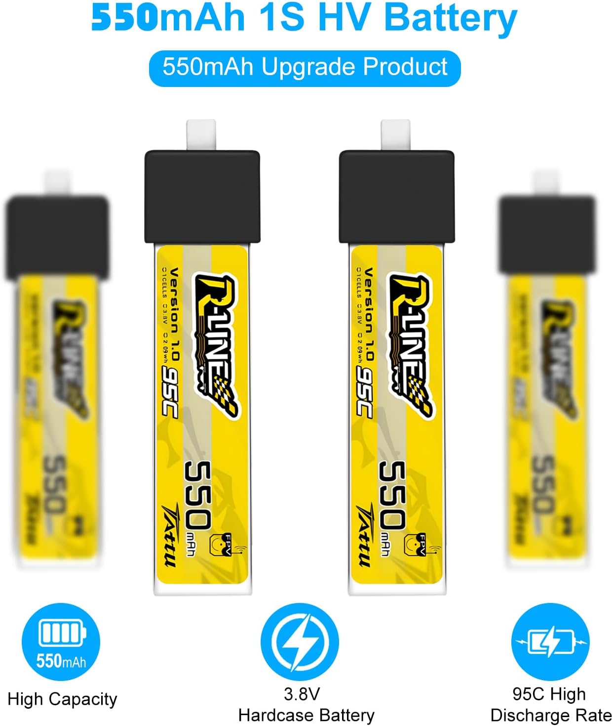 4pcs BT2.0 550mAh 1S Lipo Battery 95C for 1S FPV Racing Whoop Drone Quadcopters Like Air75, Meteor75 Pro, Cetus Pro, Cetus X Brushless Drones