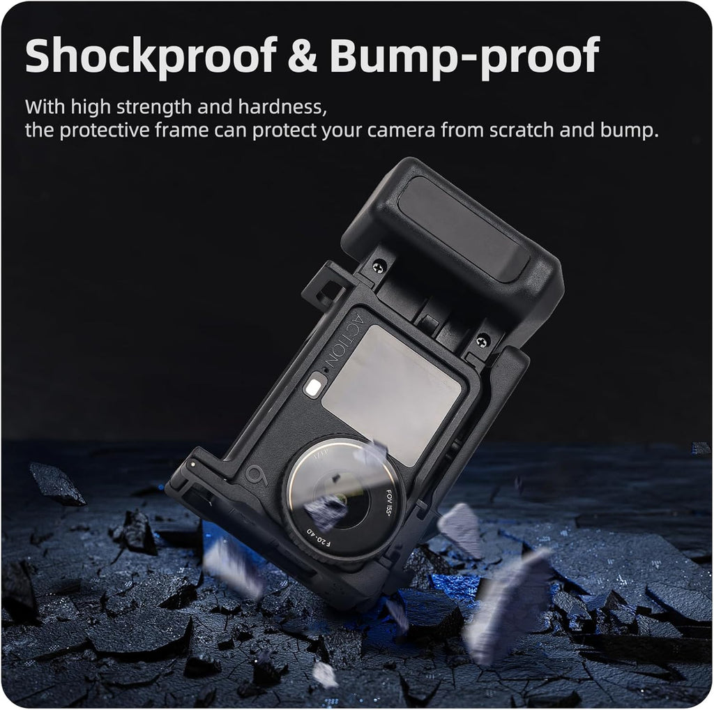 Street Grip Kit for DJI Action 6 with Protective Frame Cage, Plastic Camera Grip Handle Holder with Shutter Button, Quick Release, Cold Shoe, Wrist Strap