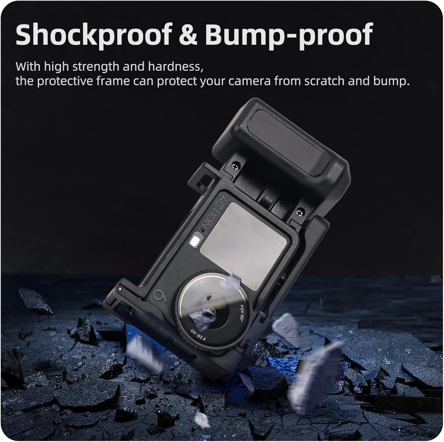 Street Grip Kit for DJI Action 6 with Protective Frame Cage, Plastic Camera Grip Handle Holder with Shutter Button, Quick Release, Cold Shoe, Wrist Strap