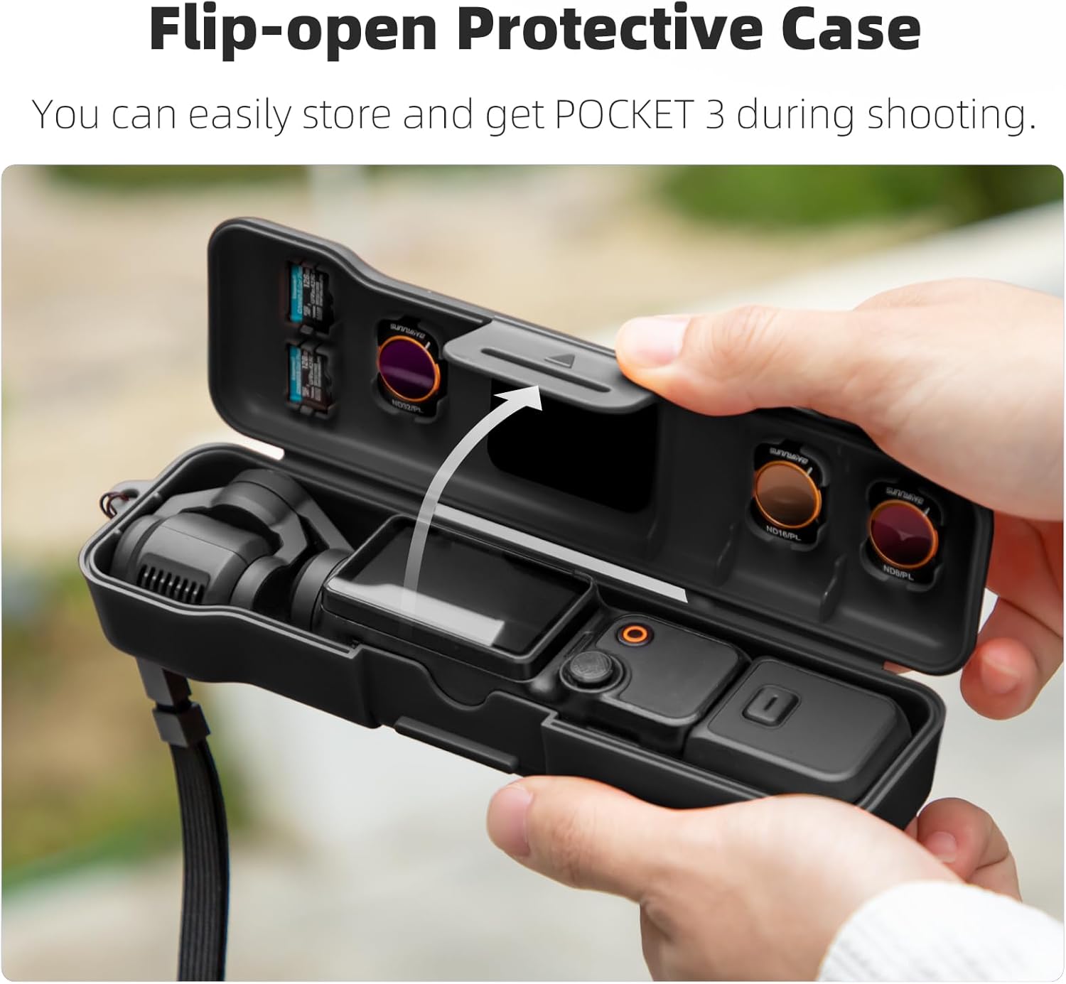 Travel Waterproof Case for DJI Osmo Pocket 3 Creator Combo Accessories with 3 Magnetic Cpl/Nd Filter Storage Slots and 2 Storage Card Slots, Wrist Strap for DJI Osmo Pocket 3