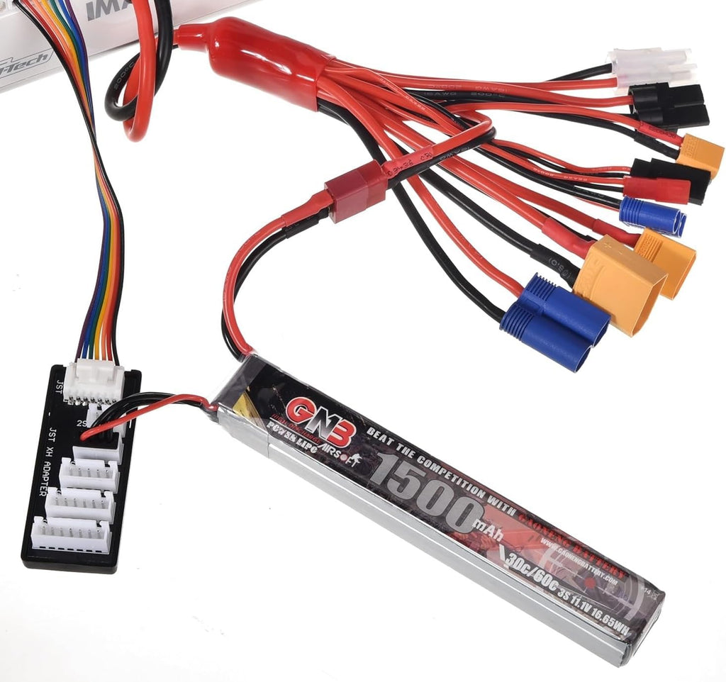 RC Lipo Battery Charger Adapter Connector Splitter Cable, 10 in 1 Convert Wire to 4.0mm Banana Plug with 2-6S Charge Balance Board for TRX, T-Plug, Tamiya, Futaba, JST, XT90, XT60, XT30, EC3, EC5