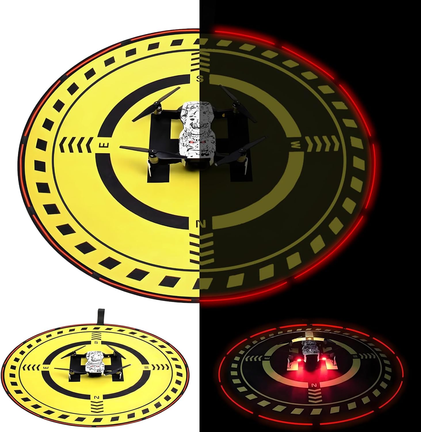 Drone Landing Pad with Night Vision LED Light, Universal 27.6" (70cm) Waterproof Fast-Foldable Landing Pad for DJI Mini 5 Pro/ 4/3 Pro/4K/DJI Neo/Flip/Mavic 3/RC Quadcopters