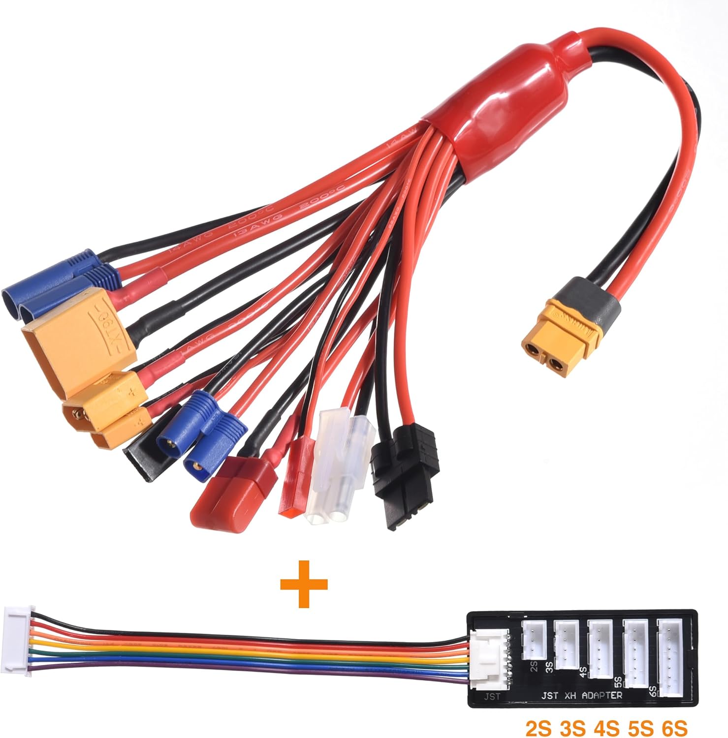 RC Lipo Battery Charger Adapter Connector Splitter Wire with 2-6S Charge Balance Board, 10 in 1 Octopus Convert Cable to XT60H Plug Lead Cable for TRX,T-Plug,Tamiya,Futaba,JST,XT90,XT60,XT30,EC3,EC5