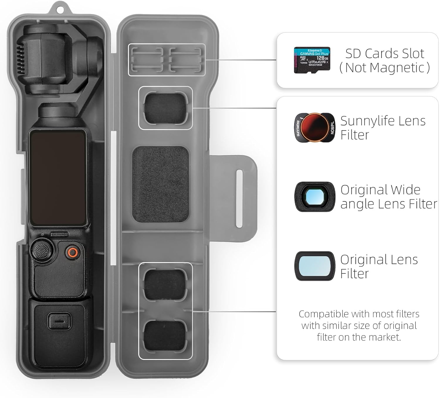 Travel Waterproof Case for DJI Osmo Pocket 3 Creator Combo Accessories with 3 Magnetic Cpl/Nd Filter Storage Slots and 2 Storage Card Slots, Wrist Strap for DJI Osmo Pocket 3