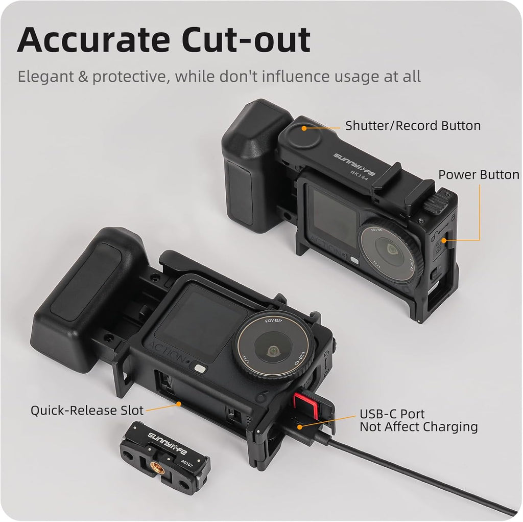 Street Grip Kit for DJI Action 6 with Protective Frame Cage, Plastic Camera Grip Handle Holder with Shutter Button, Quick Release, Cold Shoe, Wrist Strap