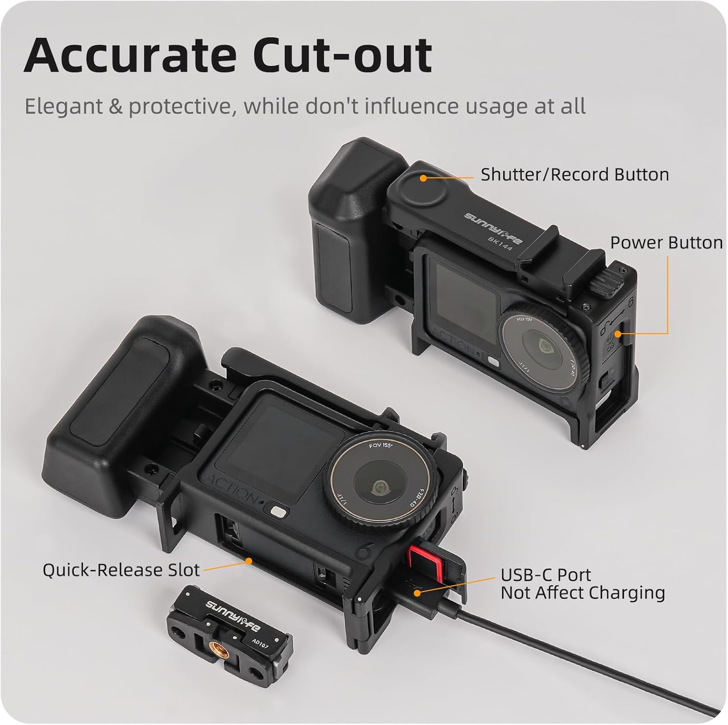 Street Grip Kit for DJI Action 6 with Protective Frame Cage, Plastic Camera Grip Handle Holder with Shutter Button, Quick Release, Cold Shoe, Wrist Strap