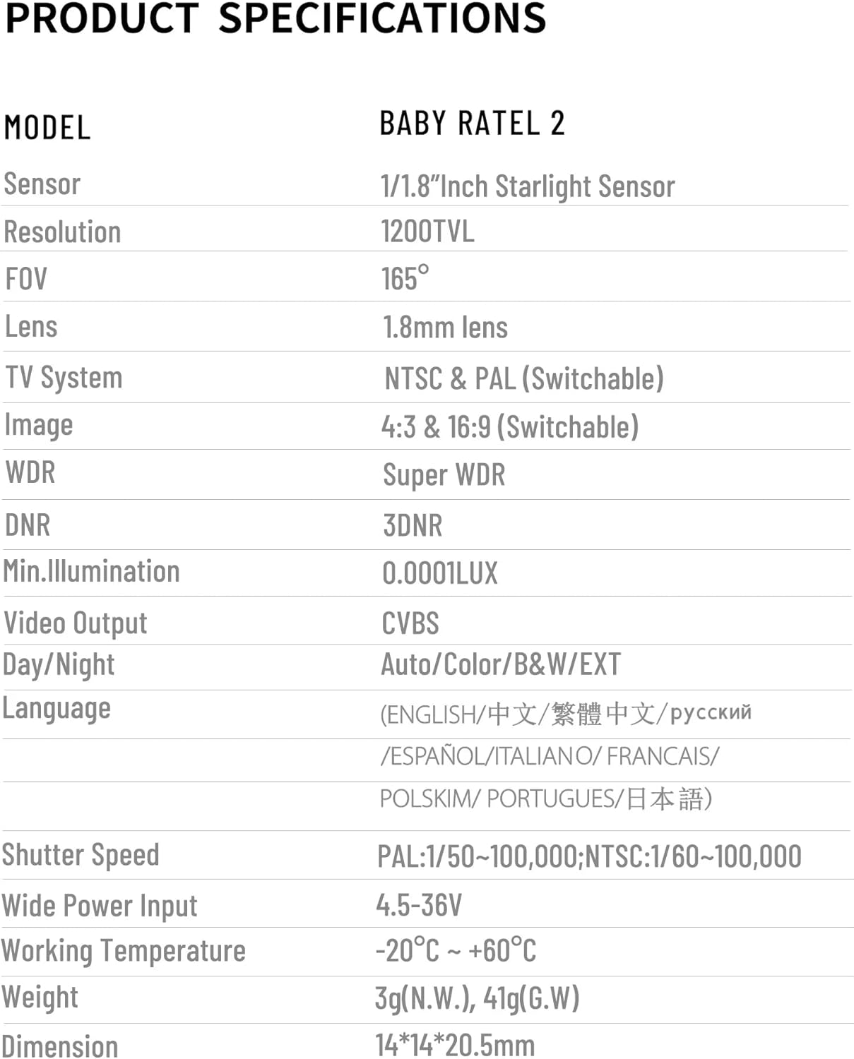 Caddx FPV Camera Ratel 2, 1/1.8inch Starlight Sensor Camera 1200TVL with FOV 165°Bigger PAL NTSC Switchable for FPV Racing Drone