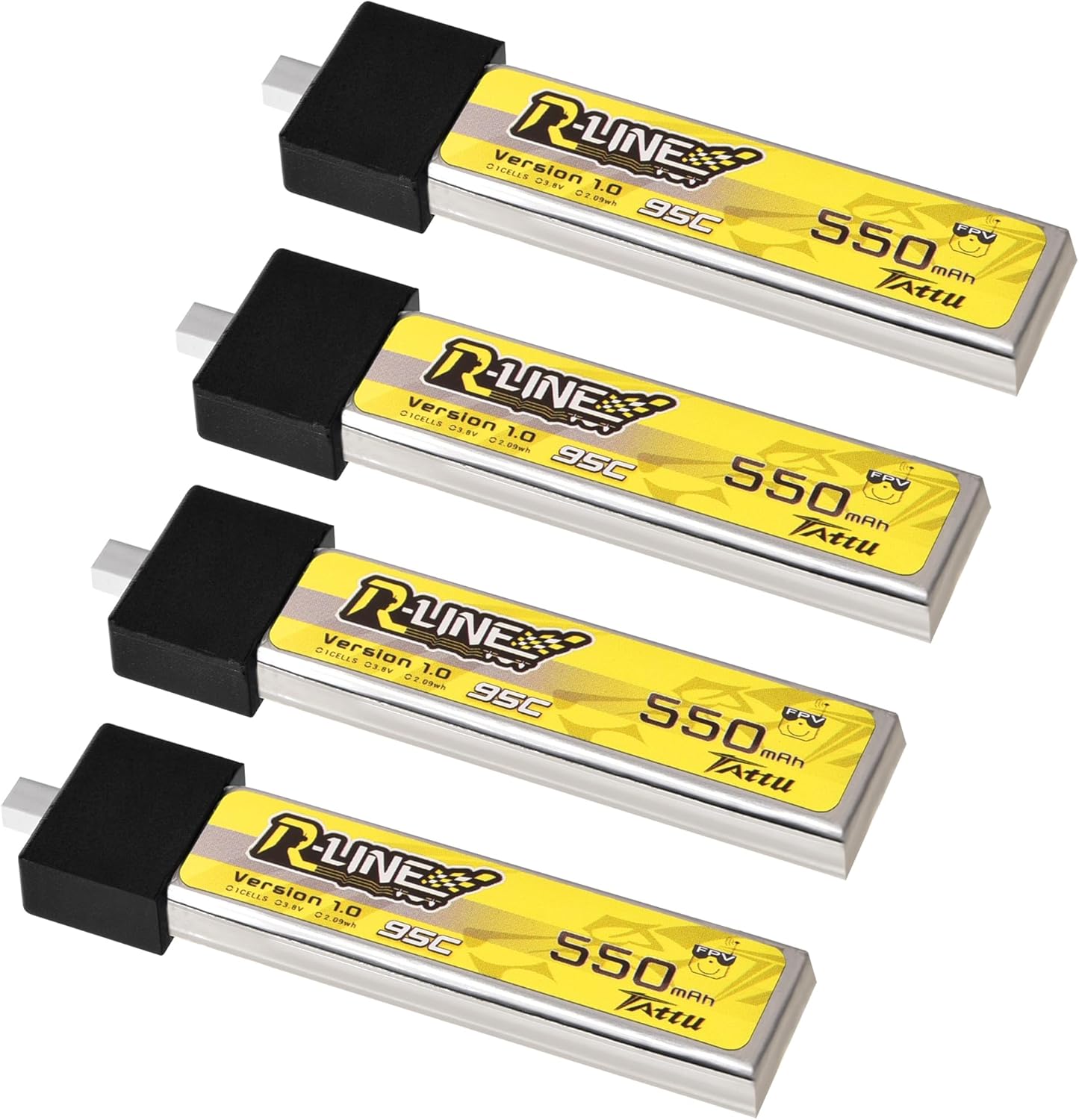 4pcs BT2.0 550mAh 1S Battery 3.8V 95C FPV Lipo Battery with BT2.0 Connector for 1S FPV Racing Whoop Drone Quadcopters Like Air75, Meteor75 Pro, Cetus Pro, Cetus X Brushless Drones