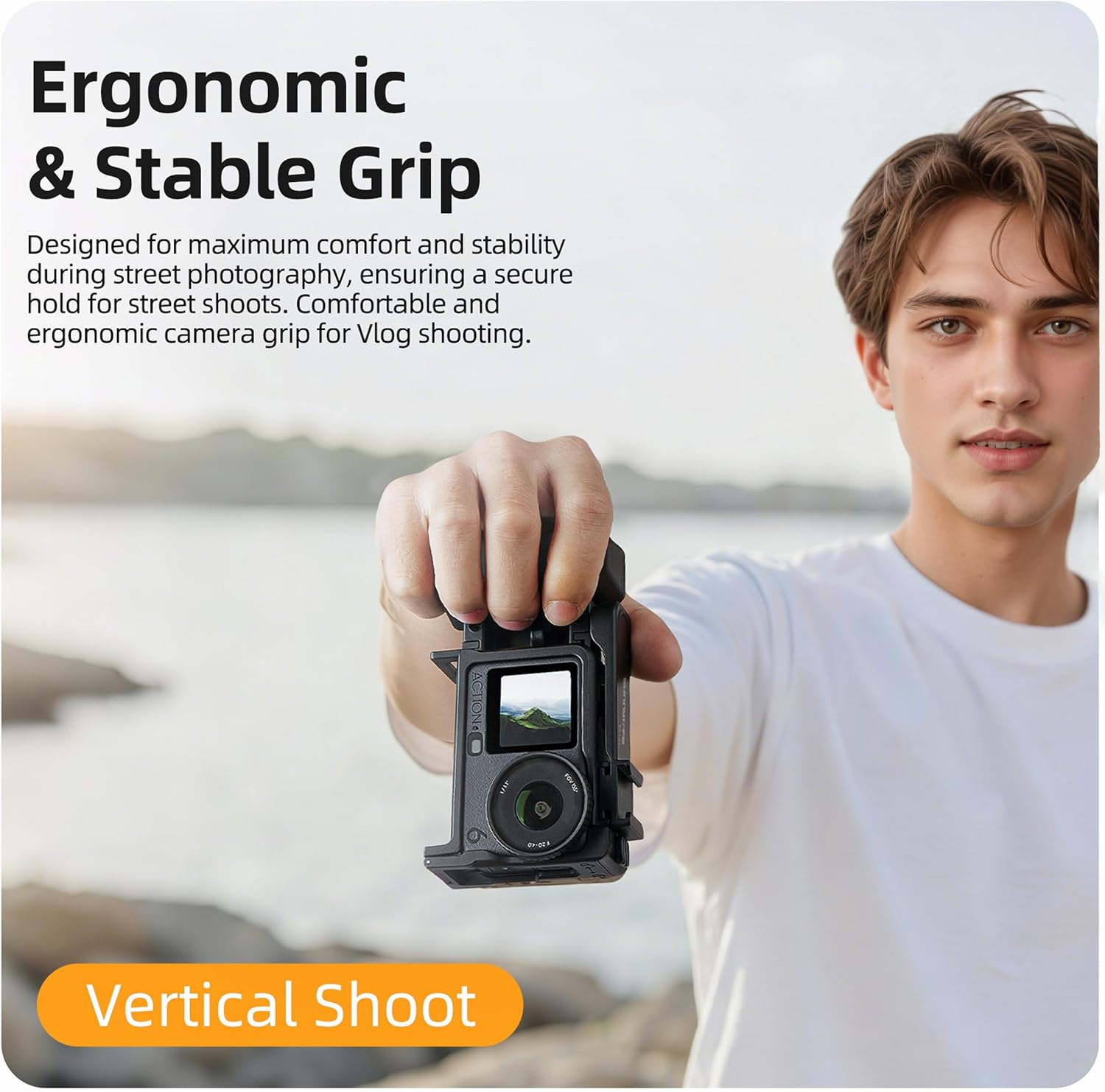 Street Grip Kit for DJI Action 6 with Protective Frame Cage, Plastic Camera Grip Handle Holder with Shutter Button, Quick Release, Cold Shoe, Wrist Strap