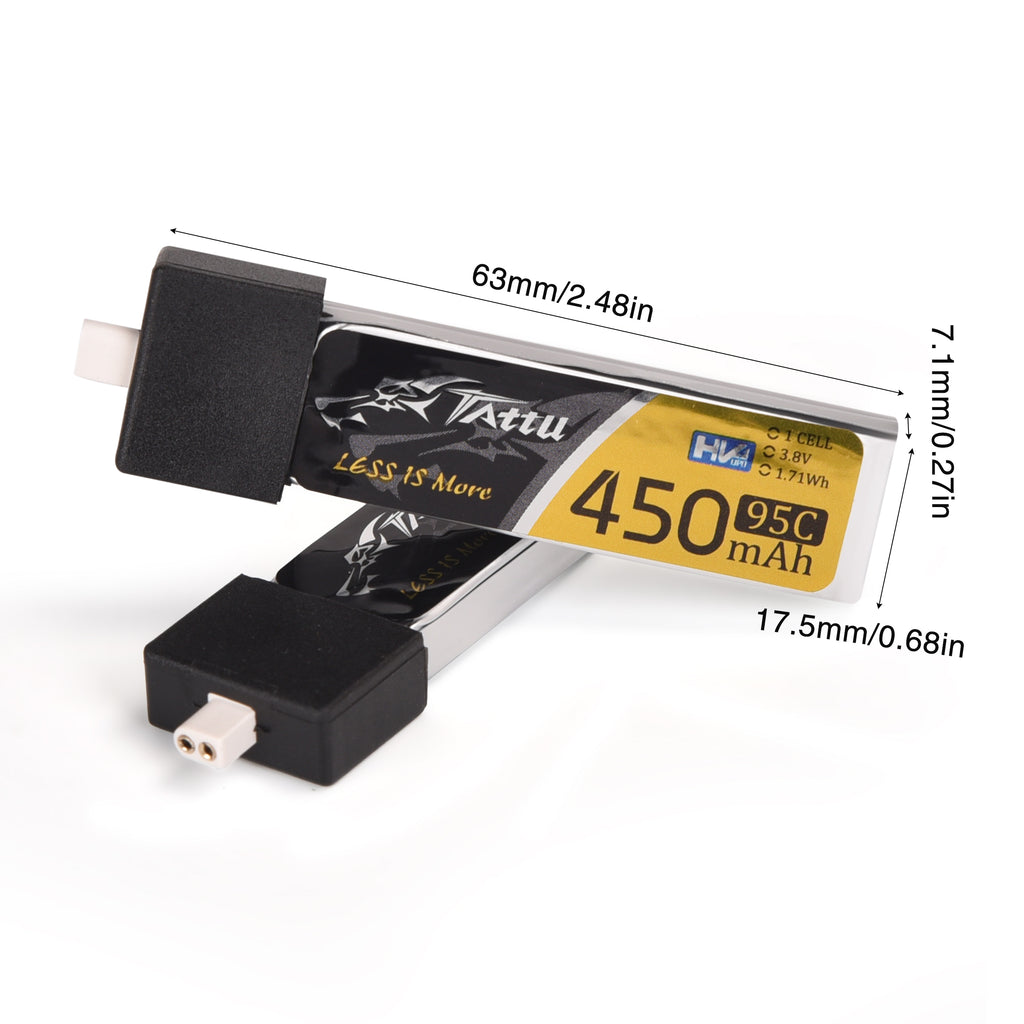 4pcs 450mAh 1S 3.8V LiHV 95C Lipo Battery with BT 2.0 Connector for 1S FPV Tiny Whoop Drone Quadcopters Like Meteor75, Cetus Pro FPV Kit